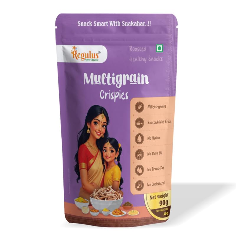 Regulus Multigrain Crispies 90g (Pack of 3) | Multi Millet Roasted Bhujiya | Gluten Free Healthy Snack | No Maida | No Palm Oil | No Trans Fat | No Cholesterol | No Preservatives-image-36