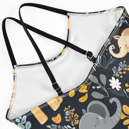 Elephant Giraffe Floral Girls Swimsuit One Piece Bathing Suit for Baby Girls' Swimwear 3-10T4