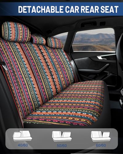 Baja Saddle Blanket Car Seat Covers Front Set, Washable Breathable Striped Woven Cloth Seat Covers for Cars, SUV, Truck, Airbag Compatible(Orange) - Image 4