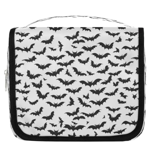 Neceser de viaje con diseño de murciélagos negros para mujeres, hombres, niñas y niños, bolsa de maquillaje, bolsa de maquillaje, bolsa de aseo colgante, organizador de artículos de tocador, color,