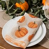 Breling 4 Pcs Fall Pumpkin Embroidery Tulle Napkins Thanksgiving Pumpkin Napkins Cloth 17'x17' Terracotta Gauze Cheesecloth Dinner Decoration for Autumn Harvest Holiday Fall Parties Table Decor