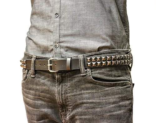 Two Row Black Pyramid Stud Belt Made In USA Genuine Leather Punk Goth Thrash Metal2