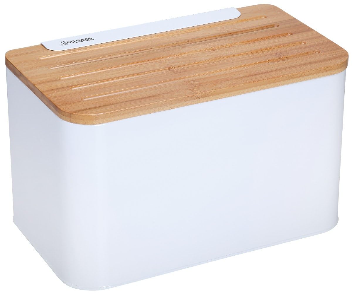 Kinhoff KH-1072 Bread Bin Wooden and Stainless Steel, White