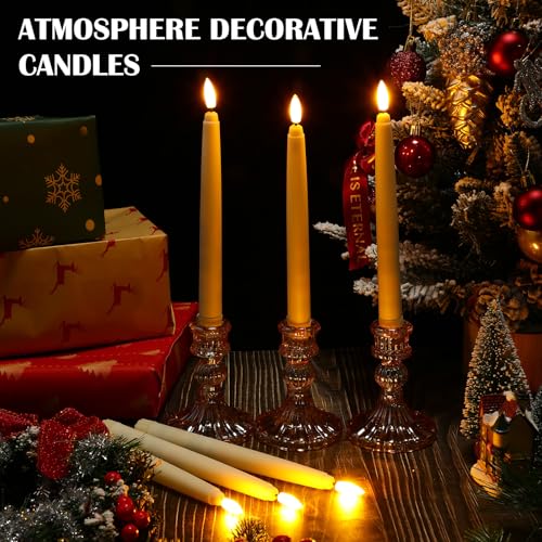 Image of Baquler 72 Pcs Flameless Taper Candles LED Taper Candles Flickering Bulk Ivory LED Candlestick for Easter Wedding Church Halloween Christmas Party Decor Table Centerpiece, 8.5 in, No Batteries