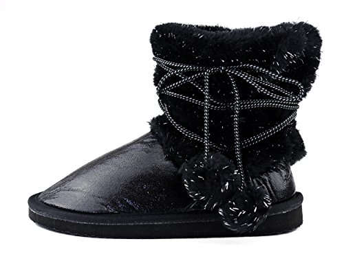 NYFASHION101 Stylish Girls Little Kid Dangling Pom Metallic Winter Boots2