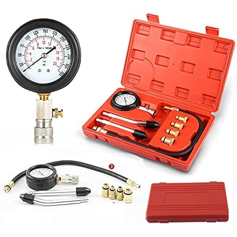 Kompressionstester Kompressionsmessgerät für Benzin und Diesel Motor öldruckprüfer Kfz Motorrad Kompression prüfen meßen 0-20 bar oder 0-300 psi Meßgerät Drucktester M10 M12 M14 M18 Cover