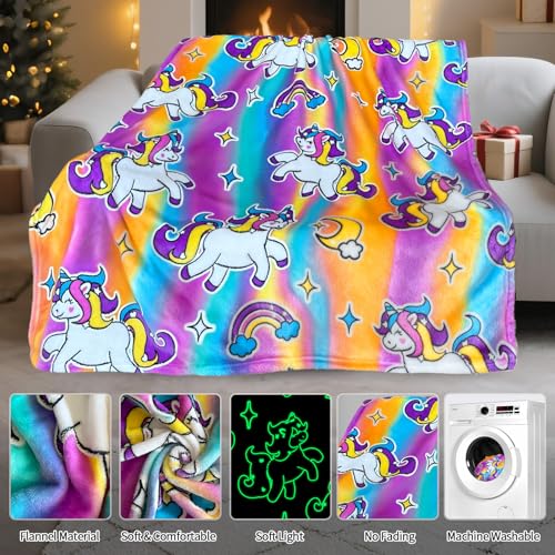 Image of Unicorn Glow in The Dark Blanket, Unicorn Blanket for Girls /Kids, Unicorns Gifts for Girls Age 3-12, Toddler Blanket for Kids, Soft Fleece Blanket Throw Birthday Gift 40 inchx60 inch