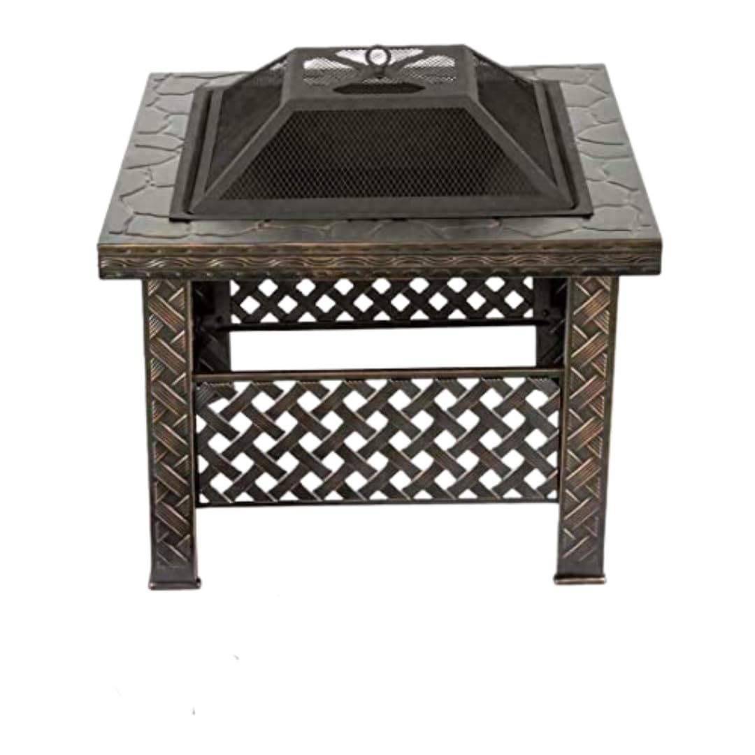 Garden Mile Outdoor Fire Pit for Garden with bronze effect- Large Square  Heater Brazier, Fire Pit Table Top Garden Log Burner with Fire Poker for  Camping, Patio : Amazon.co.uk: Garden