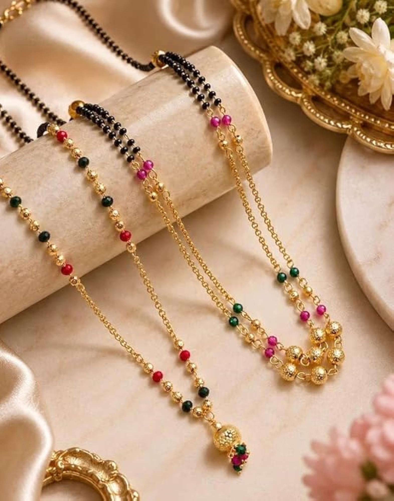 Combo Necklace Set with Plated Bead & Beaded Necklaces