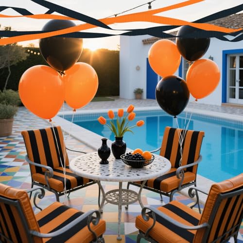 Image of 4 Crepe Paper Streamers Rolls, 328ft Pack of Black and Orange Crepe Paper for Halloween Party Birthday Office Door Wall Decorations Flower Making (1.8 inch x 82 ft /Roll)