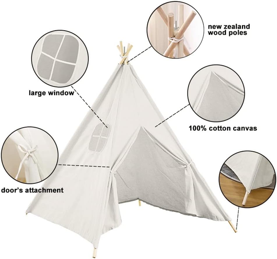 Katoenen Canvas Draagbare Prinses Meisjes Tent for Binnen en Buiten Kinderen Tipi Speeltent Indiase Kinderen Wigwam Speelhuis for Jongens Meisjes - Afbeelding 8