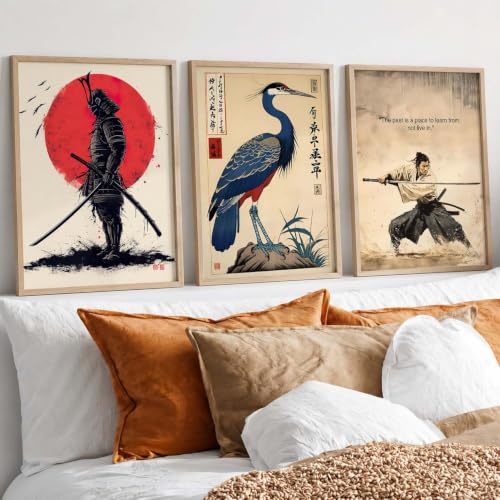Image of kotart Japanese Samurai Motivational Art Framed Posters for Living Room Bedroom Gaming Room Studio | Aesthetic Japanese Theme Samurai Poster with Frames Wall Decor Set Of 3 (10X13 inch)