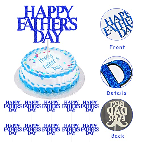 20 Pack Best Dad Ever Cupcake Toppers With Happy Father's Day Blue Glitter Letter Cake Topper Decoration For Father's Day Theme Party (B) #TOP1
