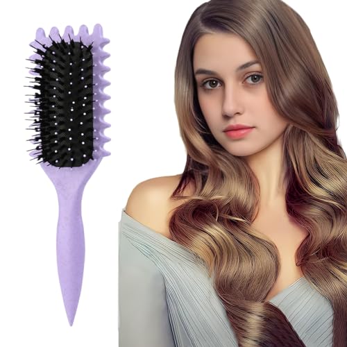 Curl Defining Brush Curl Brush Bounce Hair Brush Styling Brush for Detangling Shaping and Defining Curls for Women Girls Curls to Reduce Pulling and Curl Separation (Purple)