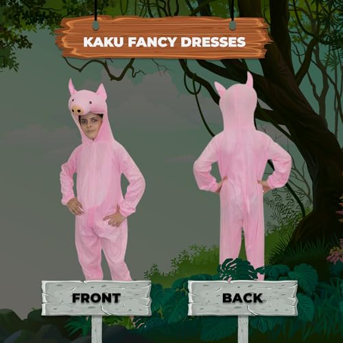 Image of Kaku Fancy Dresses Pig Farm Animal Costume for Kids - Pink, 7-8 Years | Animal Fancy Dress for Boys & Girls