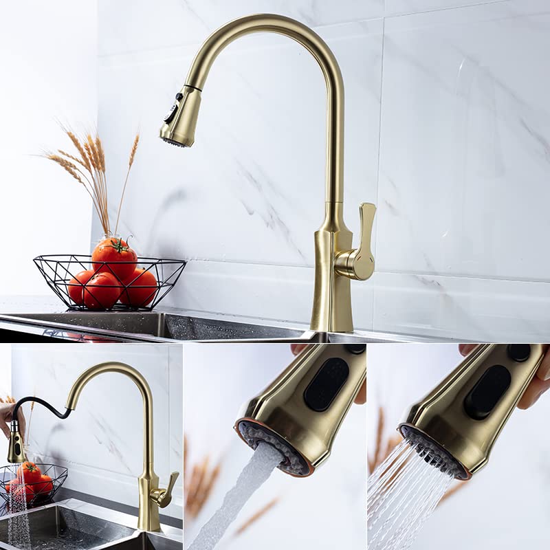 Robinet d'évier de cuisine mitigeur or brossé avec buse rotative 360 - 2