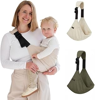 Rookie-Baby – Hüfttrage Baby Beige I Ergonomisch & rückenschonend I Schnell anzulegen – Trage ab 9 Monate bis ca. 4 Jahre I Seitentrage für Kleinkinder I Ideal für unterwegs I Babytrage Hüftsitz