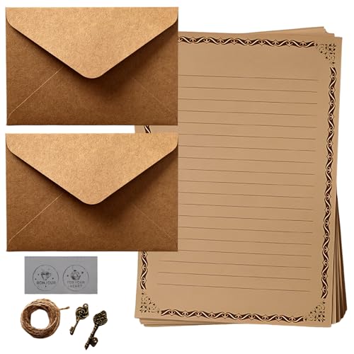 Set di Buste di Carta da Lettera Vintage Invecchiata, Qixuer Carta da Lettera Con Busta Set di Buste Vintage Fai da Te per Lettere D'amore Lettera Regali Fatti a Mano