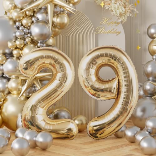 Image of AULE 40 Inch Large 29 Balloon Numbers Light Gold, Big Foil Number Balloons, Giant Helium 92 Happy Birthday Party Decorations for Man and Women, Huge Mylar Anniversary Party Supplies