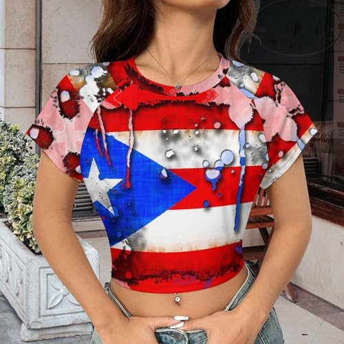 American-Flag Summer Crop Tops for Women Basic Tight Short Sleeve for Teen Girls2