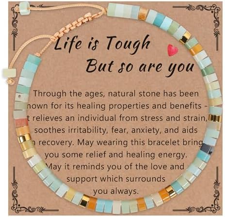 Inspirational Women Bead Bracelet Gift - Adjustable Natural Beaded Boho Bracelet, Get Well Soon Motivational Birthday Back to School Jewelry Gifts for Woman Best Friends Sister Grandma Daughter