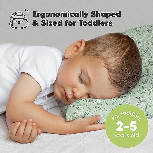 Image of Toddler Pillow with Pillowcase, 13x18 My Little Dreamy Pillow (DinoDood) | Kids Travel Bed Pillow for Sleep, Organic Cotton Small Pillowcase, Soft, Breathable, Machine Washable, Toddlers 2-5 years old
