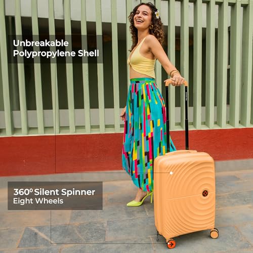 Image of Nasher Miles Polypropylene Spinner Seattle Hard-Sided Cabin Luggage 20 inch | 55cm | 8 Wheels Small Trolley Bag for Travel | Suitcase (Peach)