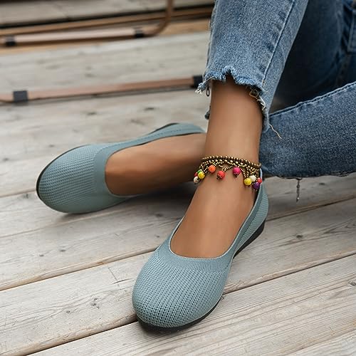Women's Ballet Flats Round Toe Walking Flats Fashion Slip On Work Shoes Knitted Flats Shoes for Woman Soft Lightweight2
