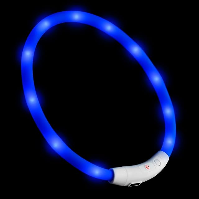 PRECORN LED USB Silicona Collar de Perro Luminoso Azul Collar Seguridad Cuello Tubo Recargable