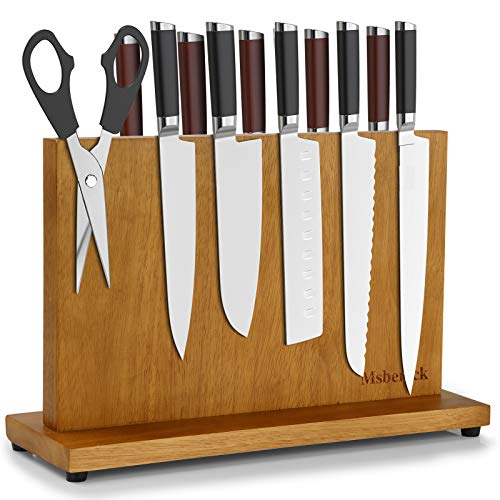 Msbenick Magnetic Knife Holder | Wood Magnetic Knife Block | Double Side Strongly Knife Holder | Large Universal Knife Block | Kitchen Countertop Utensil Display Stand Knife Storage