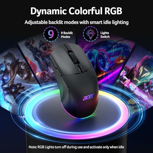 Acer Wireless Gaming Mouse For Laptop, 24,000 Dpi Wired Computer Gaming Mouse With 8 Programmable Buttons, Left & Right Hand, Rgb Lighting Mice Gamer, Rechargeable, Long Battery Life For Pc, Desktop - 7