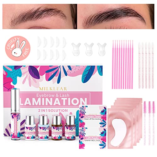 MILKLEAR Professional Brow Lamination Kit DIY Perm for Instant Lift and Fuller Eyebrows Salon Result Eyebrow Brushes Included Lasts 6-8 weeks