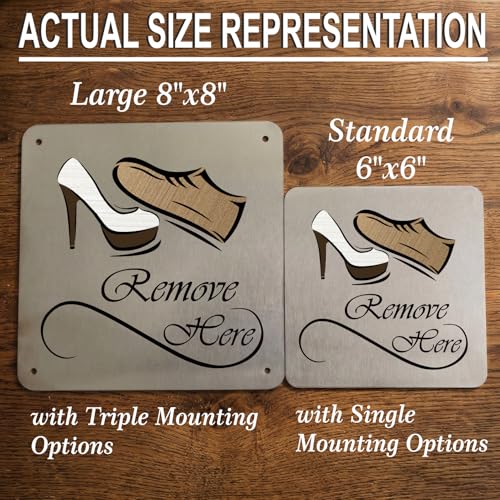 Image of REMOVE YOUR SHOES Sign, 8x8 Inch, Durable Steel, Dual Mount
