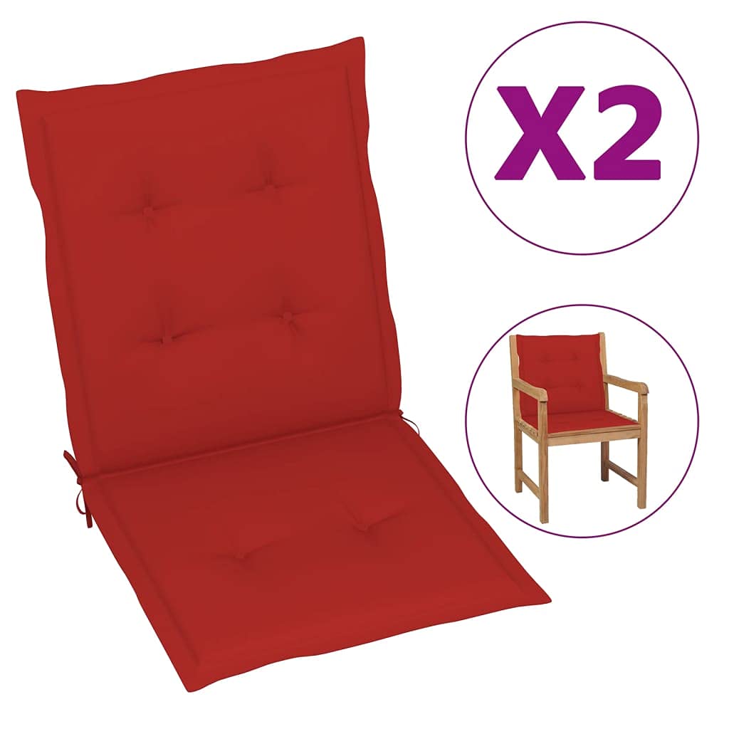 Cuscino per sedia da giardino, 2 pezzi, per sedie a sdraio con schienale alto, design universale, per interni ed esterni, balcone, terrazza, con 2 laccetti, rosso, 100 x 50 x 3 cm