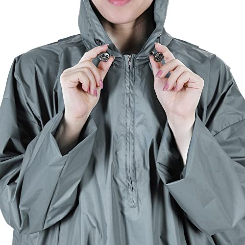 Image of ROCKSPORT Hooded Waterproof Rain Poncho for Men, Women & Adult II PU Coating 2000MM - Grey
