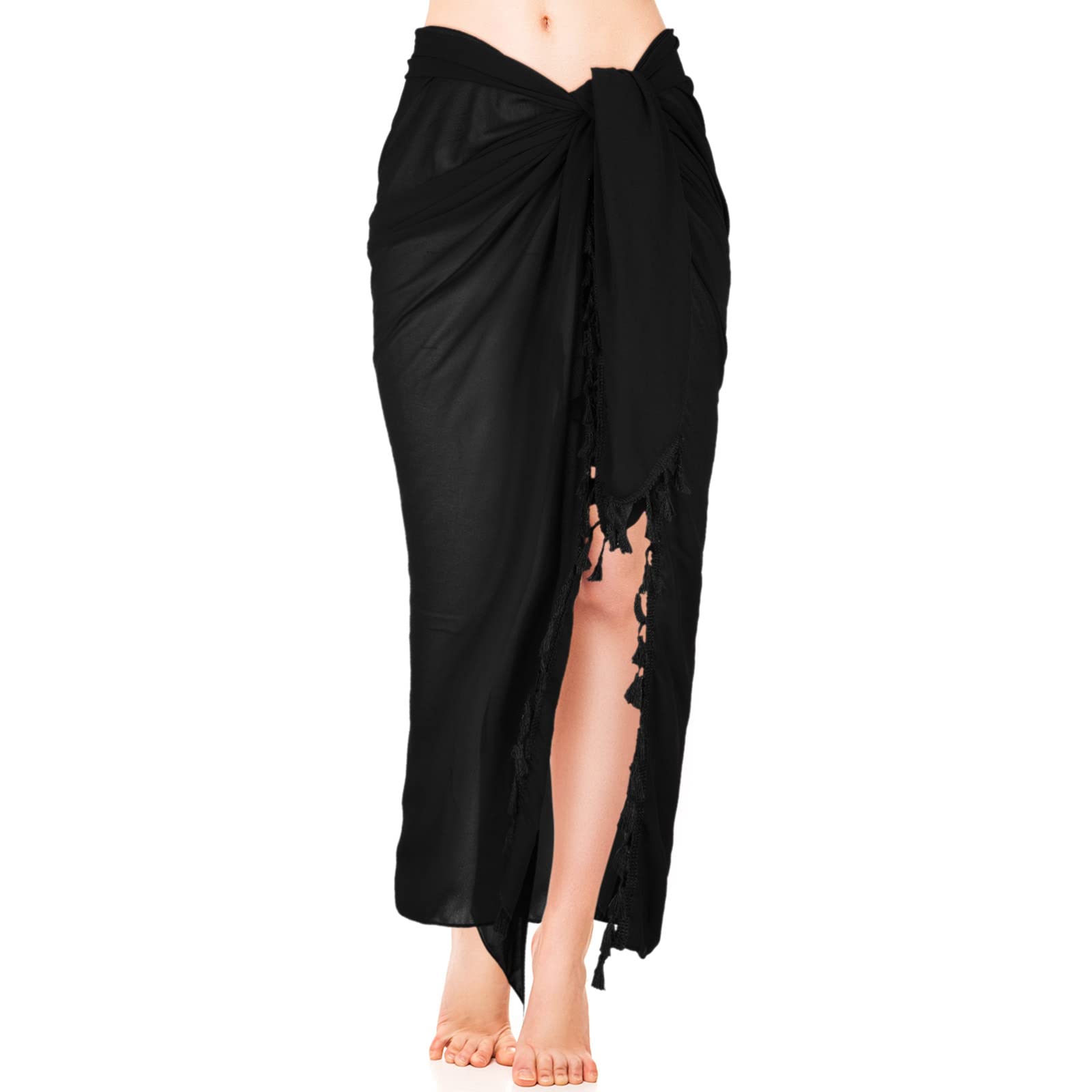 Geyoga Pareo de Playa de Mujer Vestido Sarong de Gasa con Borla para Verano (Negro)