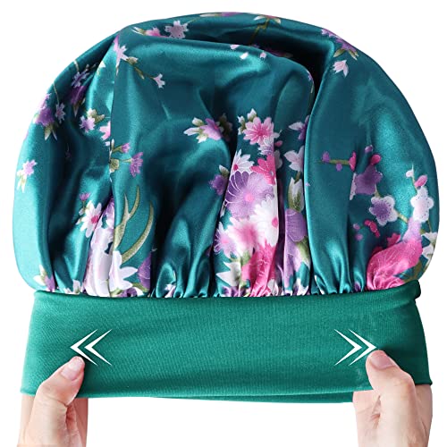 LADES Silk Satin Bonnet-4 Packs Women Satin Hair Bonnet for Curly Hair Satin Bonnet Silk Sleep Cap Silk Hair Wrap for Sleeping Black Hair - Image 3