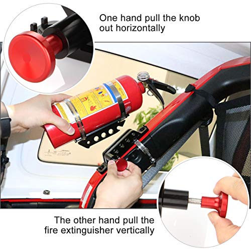 Quick Release Adjustable Fire Extinguisher Mount Holder for Wrangler UTV Polaris RZR Ranger with Pillar (Support 1-10Lb Extinguishers), 4 Mounting Clamps
