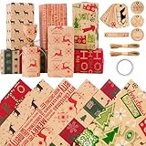 Zindoo Papier Cadeau Noel Papier Cadeau Kraft avec Étiqueter ×10 et Ficelle ×20M Recycl...