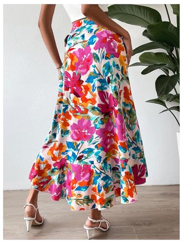 Verdusa Women's Boho Floral Bow Tie Wrap Skirt Asymmetrical Flowy Vacation Long Skirts2