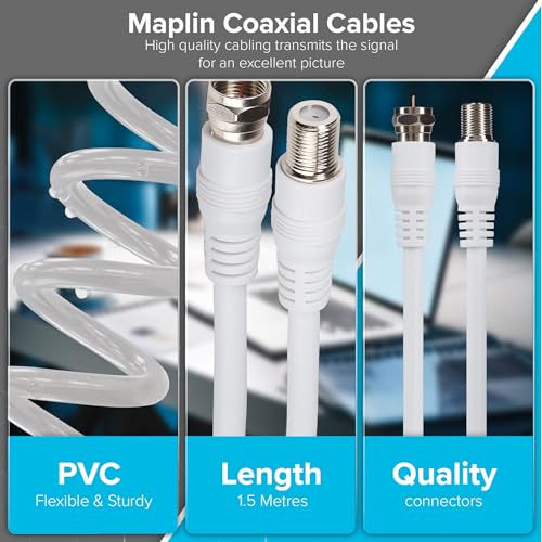 Maplin Satellite Cable Extension 1.5M Coaxial Cable F Type Male to F Type Female, White - Image 3