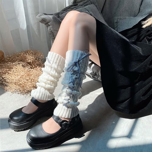 Image of Triplewood Y2K Warm Long Leg Warmers for Women White Knitted Girls Leg Warmer Socks Winter Accessory