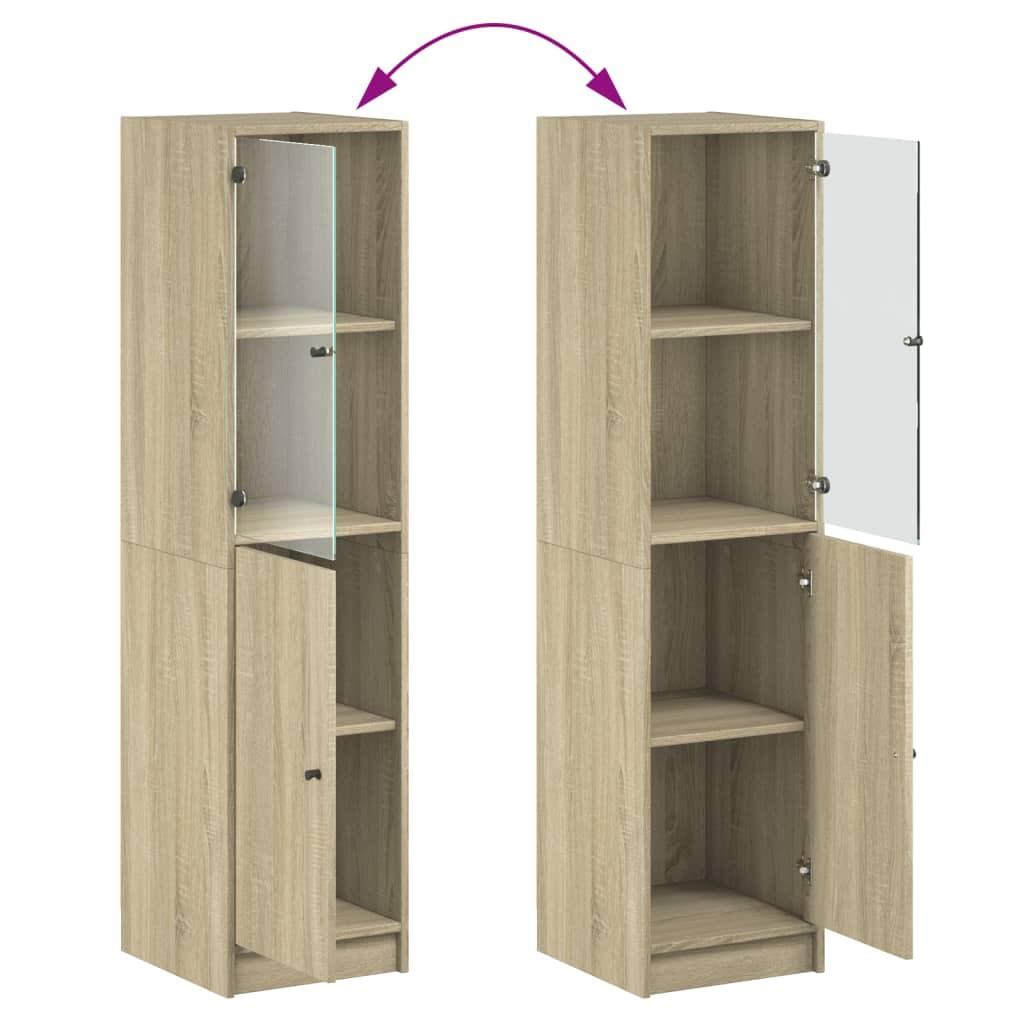 vidaXL Highboard, Beistellschrank mit Glastüren, Sideboard mit viel Stauraum, Schrank Kommode Hochschrank Wohnzimmer Schlafzimmer, Sonoma-Eiche