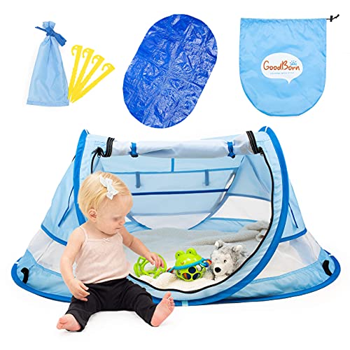 GoodBorn Baby Beach Tent, UV50+ EzyFold Popup Tent. Cabana Baby Tent, Beach Canopy and Beach Shade Tent, Backyard Sun Shelter, Toddler Camping, Infant Portable Sun Shade. Summer Beach Baby Essentials