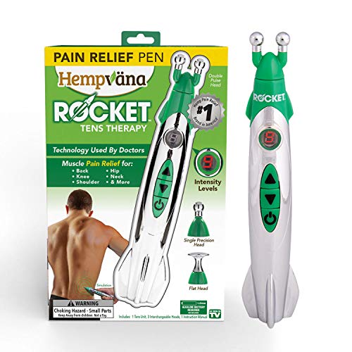 Hempvana Rocket Pain Relief Pen As Seen On TV Wireless TENS Therapy Portable Muscle Stimulator - Same Technology Used by Doctors - Muscle Pain Relief -9 Adjustable Intensity Settings-3 Unique Heads