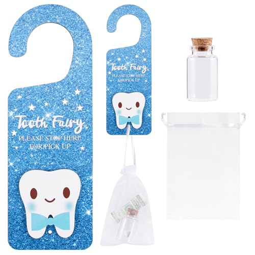3 Pcs Tooth Fairy Door Hanger Personalized Teeth Keepsake Bottle Velvet Pouch Tooth Fairy Box Encourage Gift for Lost Teeth