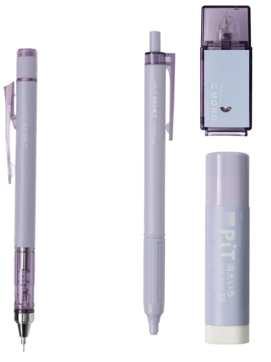 Tombow Limited Ash Color Lavender Stationery Set Monograph 0.3mm 4 Piece