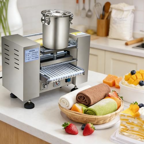 Crepera con control inteligente de temperatura, ajuste de velocidad, grado comercial, 2800 W, 200-300 crepes/hora, superficie de cocción de 8 pulgadas