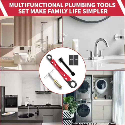 Image of 5Pcs Plumbing Tools Kit with Angle Stop Wrench & 1 /2-Inch Compression Sleeve Puller, Professional Heavy Duty Ferrule Remover Tool, Plumbers Pipe Wrench and Basin Faucet Wrench Set with P180 Sandpaper