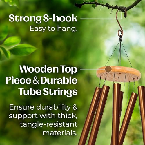 UpBlend Outdoors Wind Chimes for Outside, Gift for Mom, Deep Tone, Sympathy Gifts for Loss of Loved One, Patio Decoration, Memorial Windchimes, 41" Copper-Red - Thumbnail 4